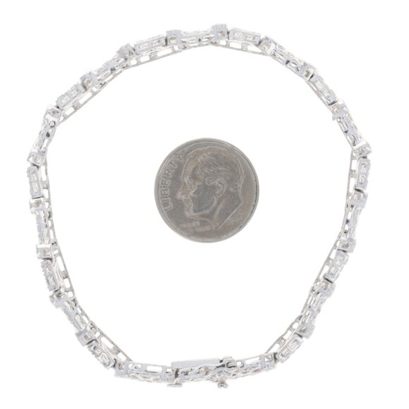 White Gold Diamond Bracelet 6 1/2" - 18k Round Brilliant 3.30ctw - Picture 6 of 8